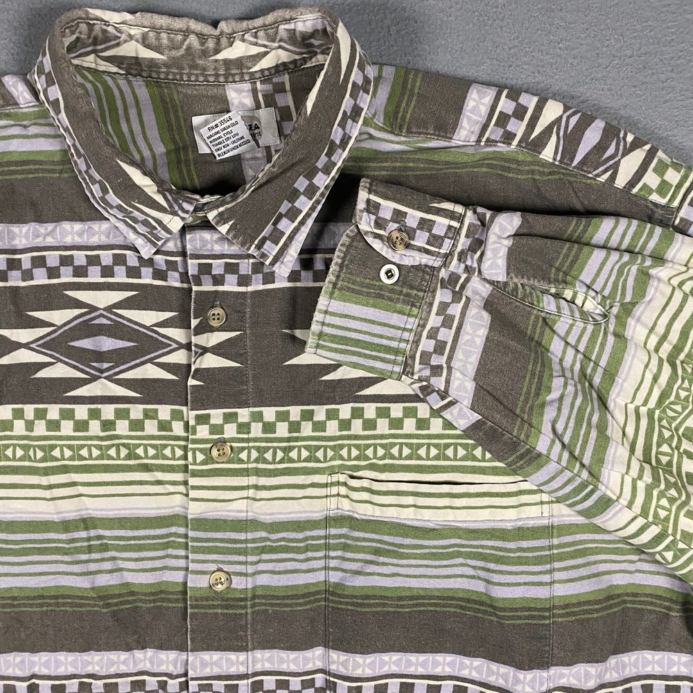 Sostanza Mens XL Southwestern Geometric Aztec Print Cotton‎ Button Down Shirt